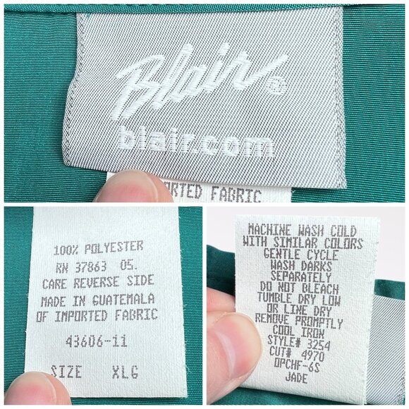 Vintage Blair Jade Green Button Up Blouse Long Sleeve Size XL - Picture 3 of 8